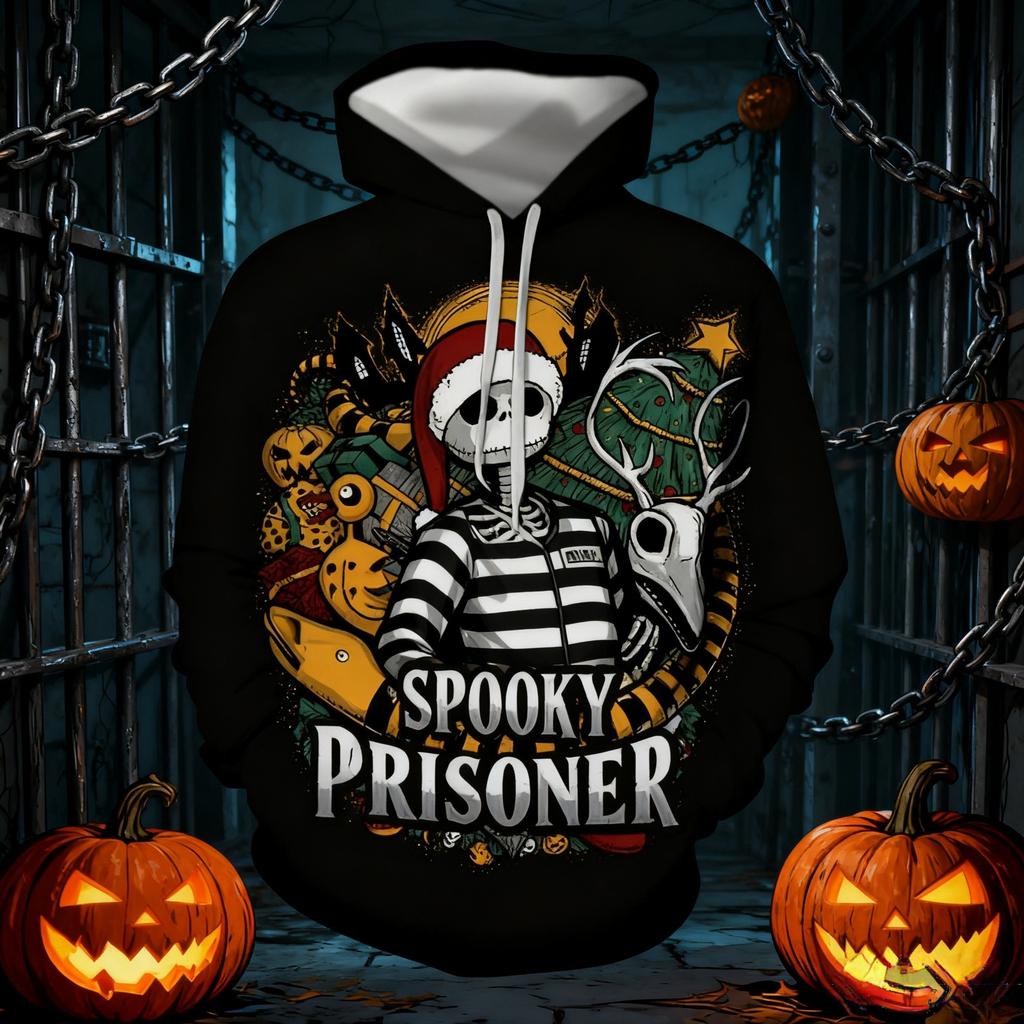 Skull Pattern 3D Printing Hooded Sweatshirt Casual Comfortable Autumn Winte Warm Inside Outside Fashionable Hoodie