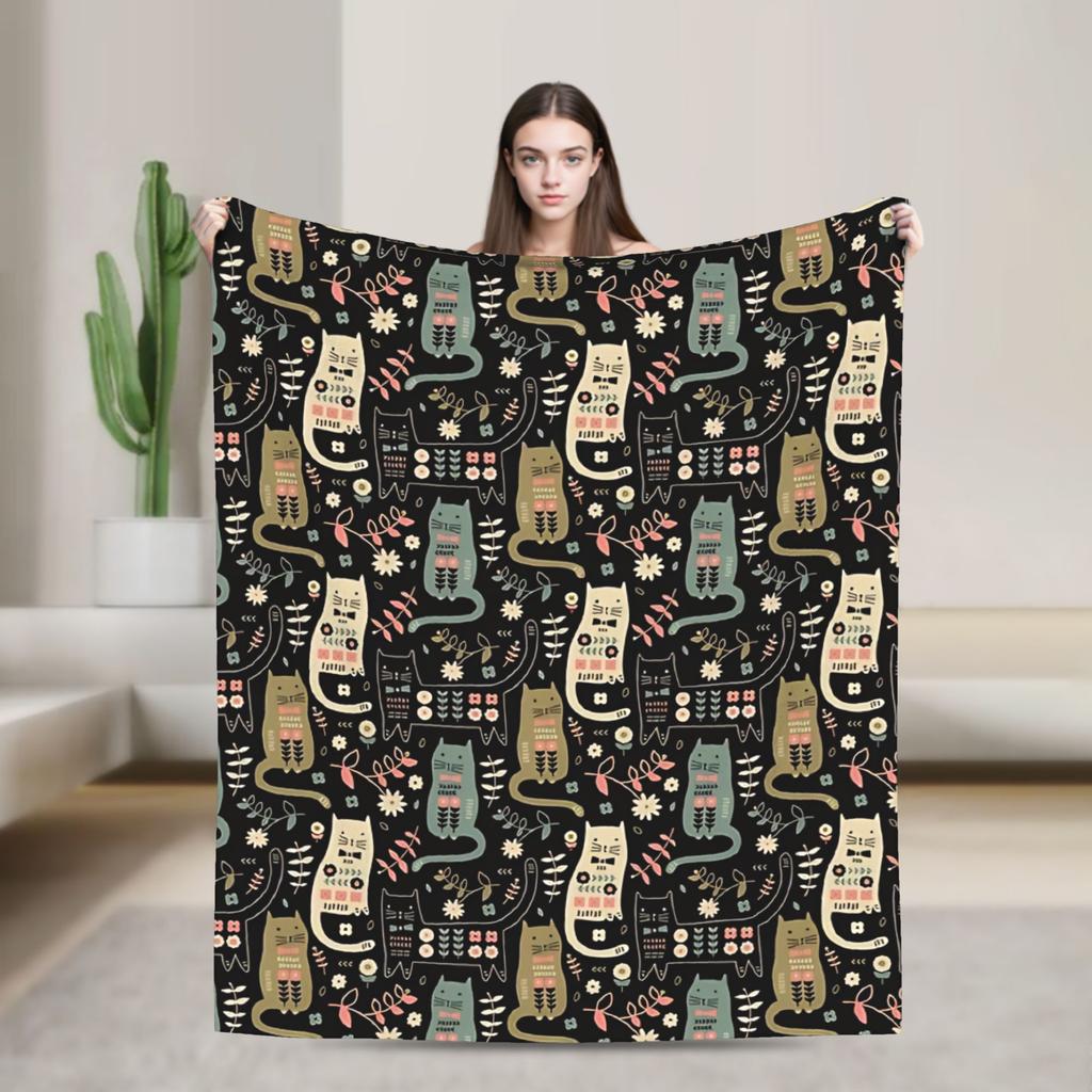 Retro Vintage Art Cute Cats  Super Soft Blanket  Child Plush Throw Blanket Pattern Living Room Flannel Bedspread Sofa Bed Cover