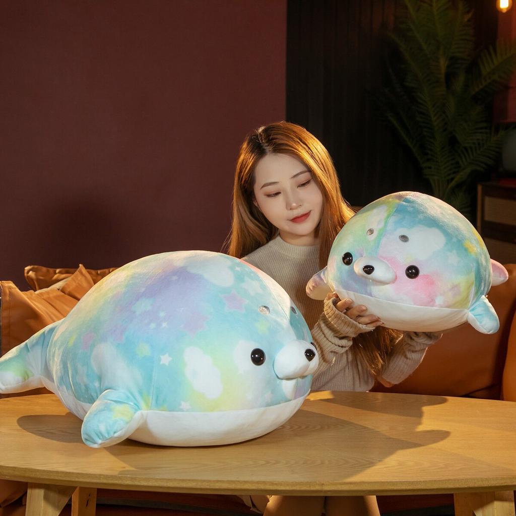 Kawaii Seal Plush Toys Cartoon Stuffed Soft Colorful Sea Lion Pillow Adorable Sleeping Cushion Birthday Gift for Baby Kids