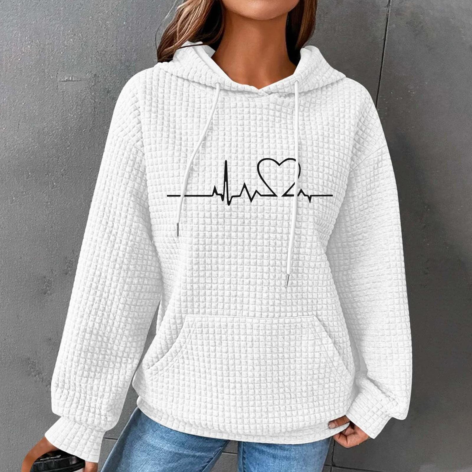 

Жіночі толстовки з довгим рукавом, повсякденний принт, худі на шнурках, світшоти для жінок, пуловери з кишенями XXXL білий