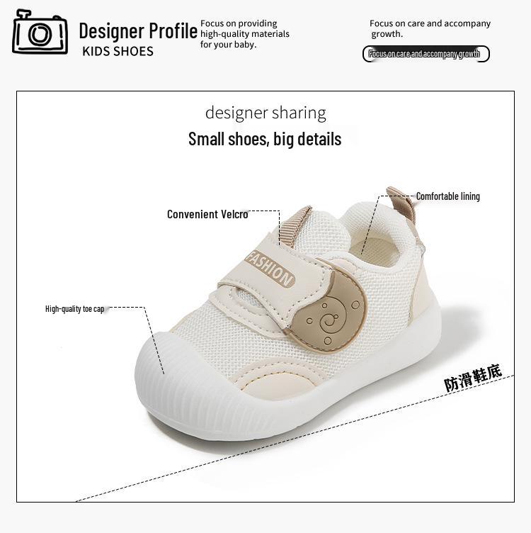 Ademend Mesh Zachte Zool Baby Eerste Stap Schoenen - Cartoon Design met Klittenband voor Lente en Herfst