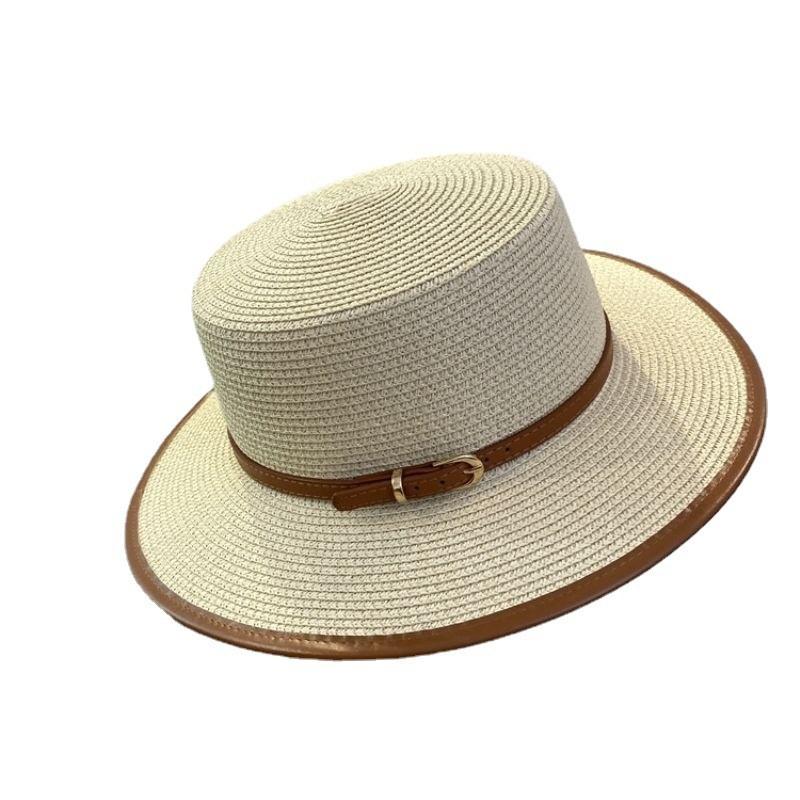 Sun Hats For Women Men Caps Flat Top Wide Brim Straw Hat Summer Beach Casual White Straw Hat Gorras Para Mujer