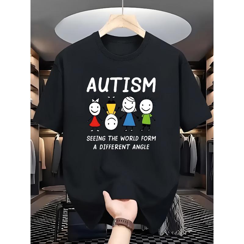 European Size 2026 Summer New Fashion Simple Autism Print Soft Crew Neck T-Shirt