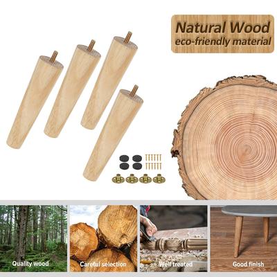 4 Pièces Pieds de Meuble en Bois Remplacement Pieds de Meuble Hauteur 8/15/20cm Pied de Table avec Vis Patins pour Canapé Chaise Lit Armoire