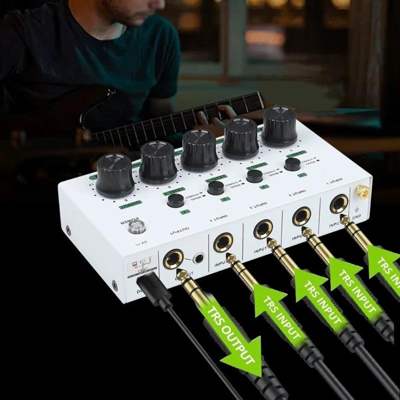 4 Channel Auditory Mixer Simultaneous Connection With Low Noise Recording And Stereo Output For Home Studio And Podcasting