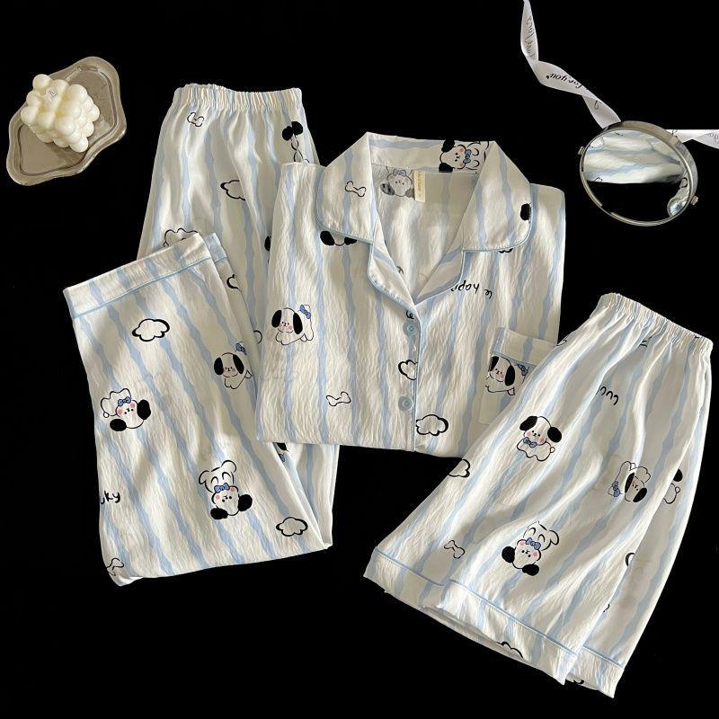 Women s Summer Cotton Cloud Pajamas Set – Cute Korean Cartoon Style L