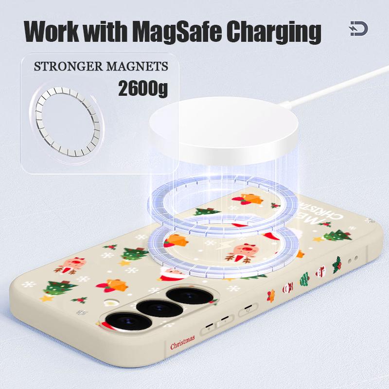 Christmas Santa Elk Magnetic Case For Samsung Galaxy S24 S23 Ultra S22 Plus S23 S21 FE For Magsafe Wireless Charge Lanyard Cover