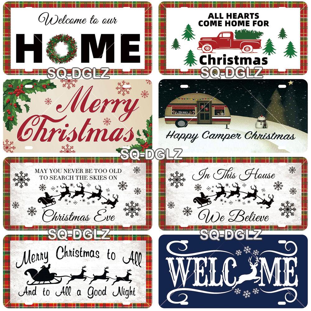 Christmas Vintage Metal Sign Welcome Tin Sign Vintage Door Decor Man Cave Plaque Home Decor Bar Sign Friend/Family Gift