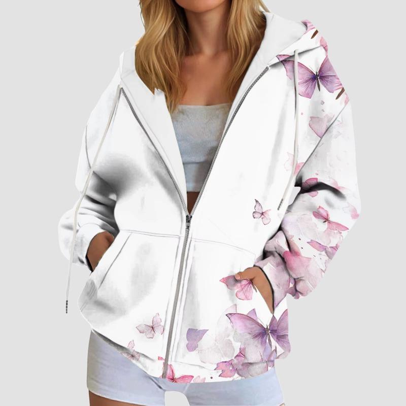 Women Zipper Hoodie Autumn Butterfly Print