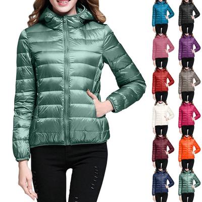 Women Winter Down Jacket with Hood And Zipper Pockets Zip-up Padded Solid Color Short Type Outerwear Long Sleeves Lightweight Slim Fit Jacket