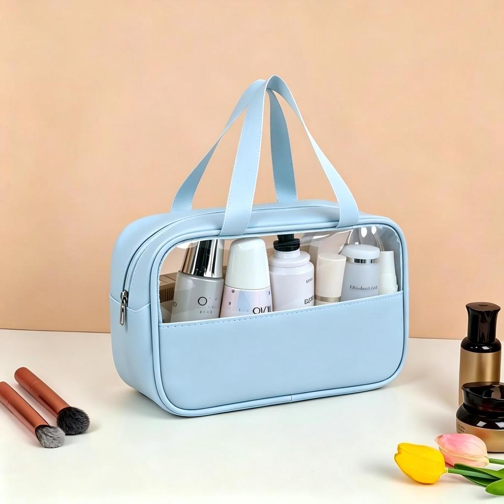 PVC Transparent Waterproof Travel Makeup and Toiletry Bag - Portable, Large Capacity Storage
