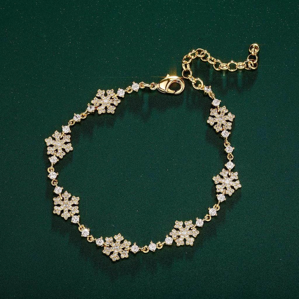 High-End Christmas Snowflake Jewelry Set: Full Diamond Necklace & Clavicle Chain with Niche Design Bracelet for Women