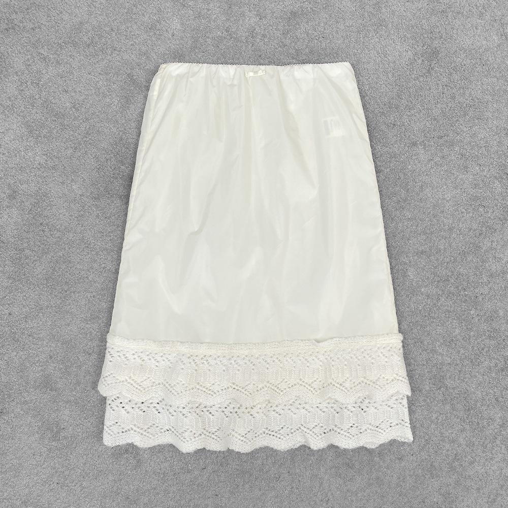 

Nanyou Women s Early Autumn Lace Patchwork Knit Midi Skirt Large слоновая кость/белый