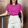 Women Casual Round Neck Summer Short Sleeve Blouse