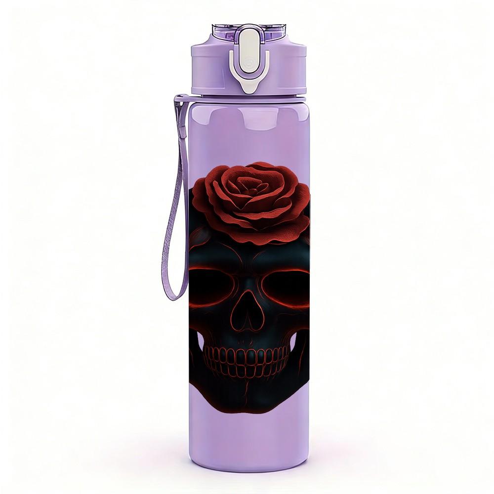 1PC Dark Sugar Skull Halloween Print 750ml Color Plastic Sports Water Bottle Leakproof Flip Straw Lid Suitable for Sports Office Home Use