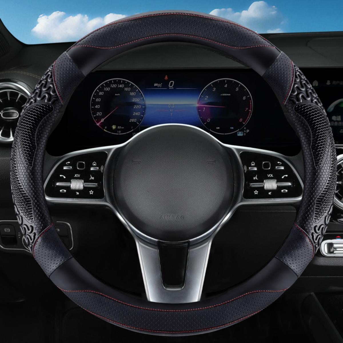 

Sporty All-Season Steering Wheel Cover with Heat Embossing, Perforated PU Leather for Enhanced Grip - Fits 14.5-15 Inch Wheels чорний