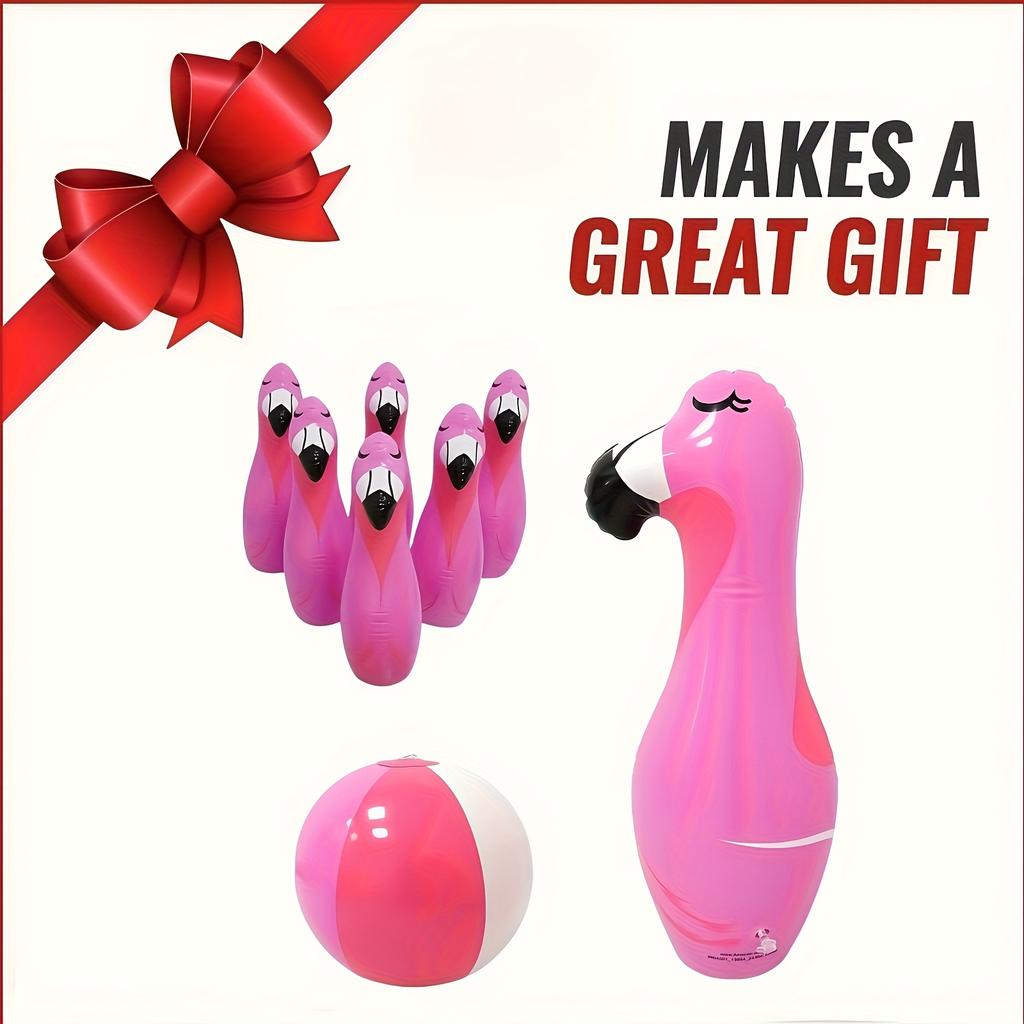 Dev Flamingo Temalı Şişme Bowling Seti Yetişkin Partileri Çim Oyunları Takım Oluşturma İç Mekan Dış Mekan Festivalleri İçin Premium PVC