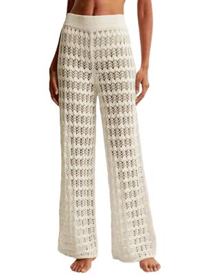 Womens Crochet Mesh Cover Up Pants High Waist Wide Leg Beach Trousers