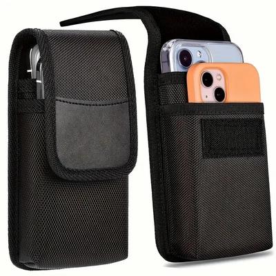 Men's Nylon Dual Pocket Cell Phone Belt Pouch Case - Durable, Outdoor Cell Phone Pouch Case