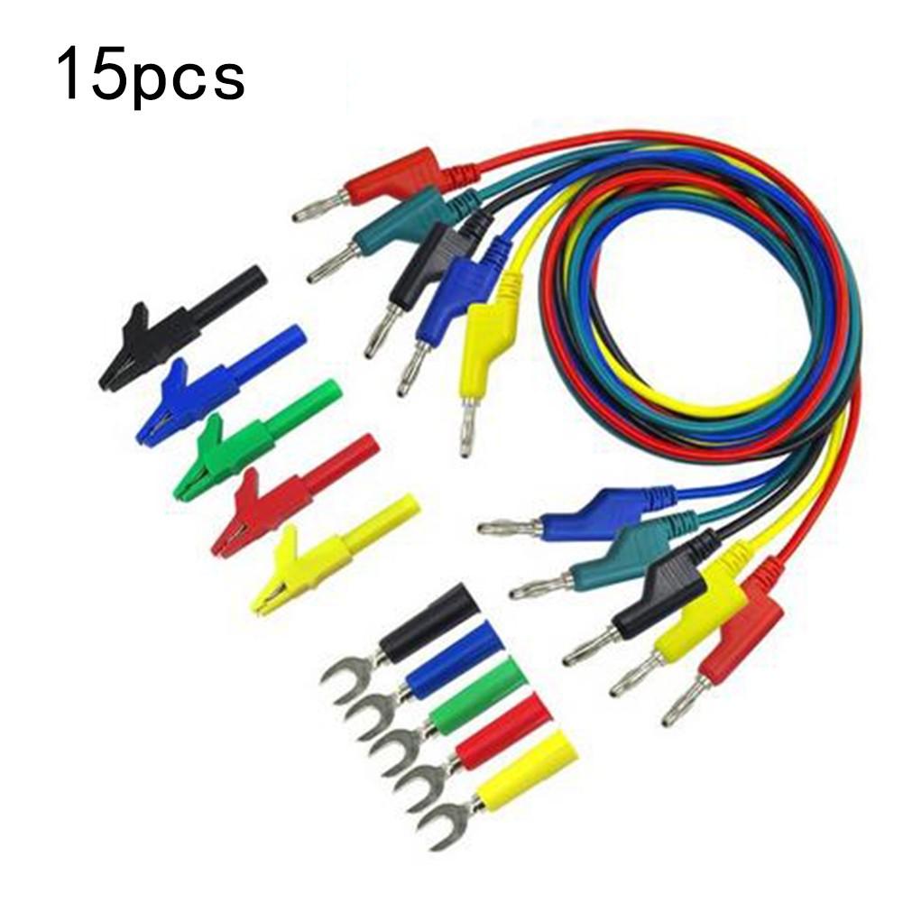 15PCS 4mm Stackable Banana Plug Test  Kit with For Alligator Clip Back Probe