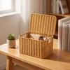 Wicker Storage Basket with Lid Rectangular Woven Space-Saving