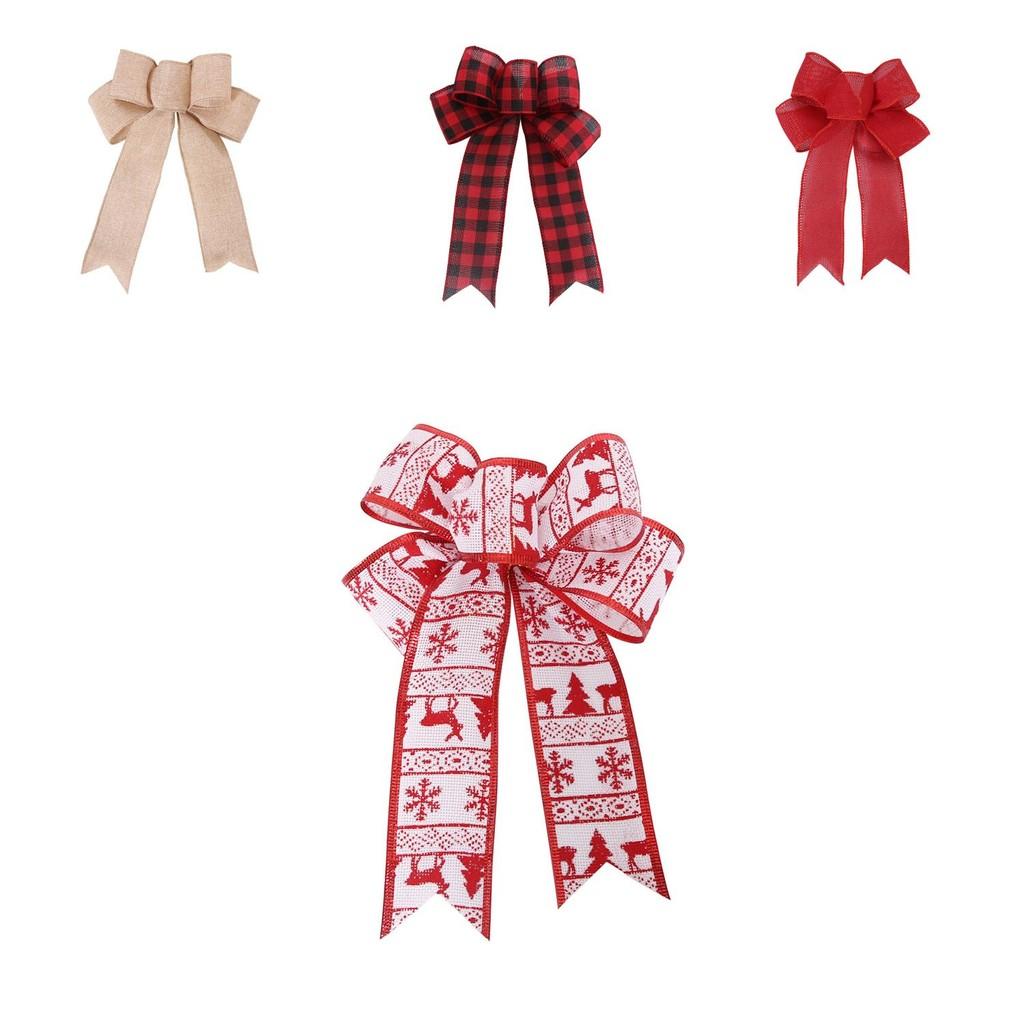 Festive Red And Khaki Diy Christmas Bow Decorations For Holiday Tree Ornamentation