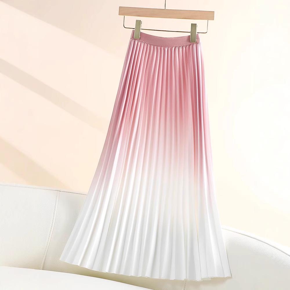 Women's Gradient Pleated Midi Skirt: Classic A-Line Slimming Design for Spring & Summer