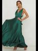 Europäisches und amerikanisches Abendkleid aus Satin mit tiefem V-Ausschnitt für Damen – eleganter, einfarbiger, langer Rock