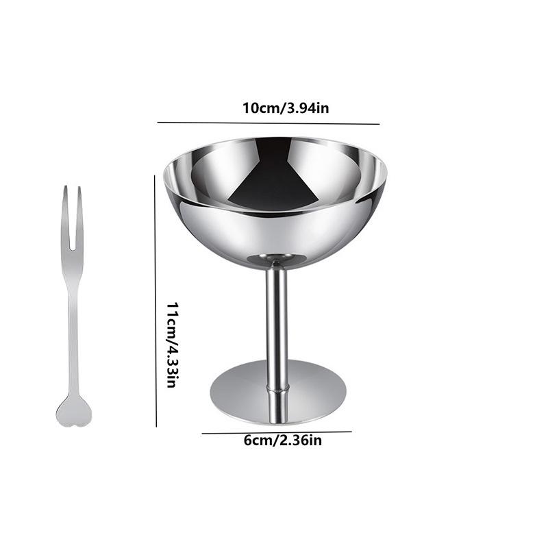 *New.Ice Cream Footed Bowls Stainless Steel Reusable Dessert Cups Set For Sundae Fruit Snack Party Dessert Bowl Round Yogurt Cup