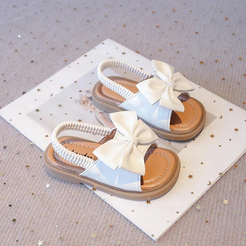 Baby Girls Summer Beach Shoes with Sweet Bowtie Kids Flat Sandals Butterfly-knot Elastic Band Soft Open Toes Fashion 2025 New