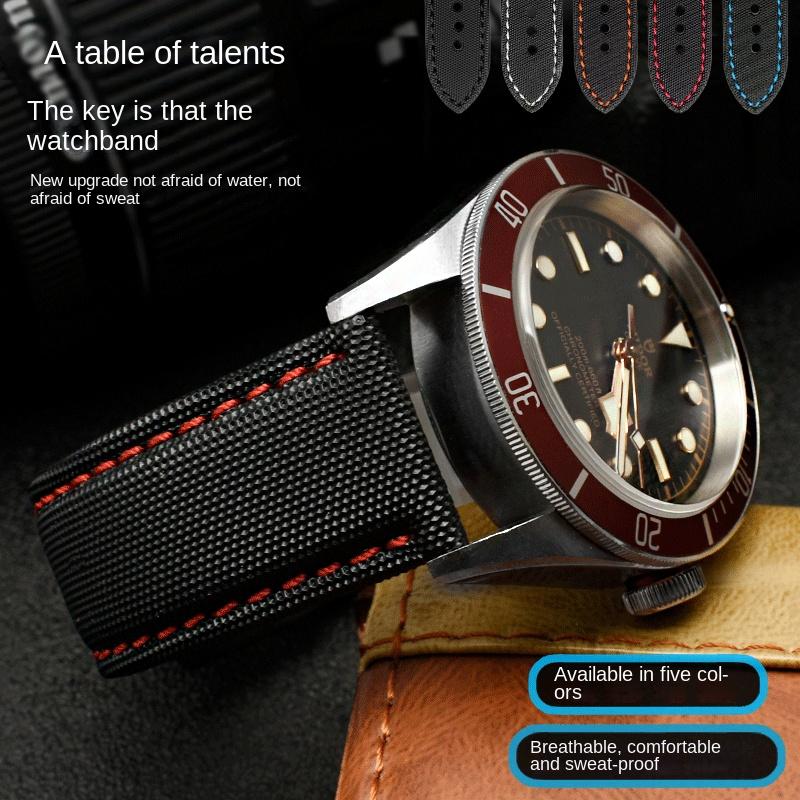 Fiber Nylon Leather Watchband For Tudor Mido Tag Heuer Citizen Seiko Huawei Male Canvas Watch Strap Waterproof 20 21mm 22mm 23mm