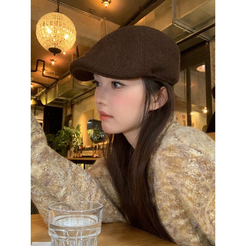 

Японский шерстяной берет для женщин на осень и зиму. Универсальная ретро-прогрессивная шляпа. Модная шляпа художника. Рабочая шляпа. M（54-58cm）