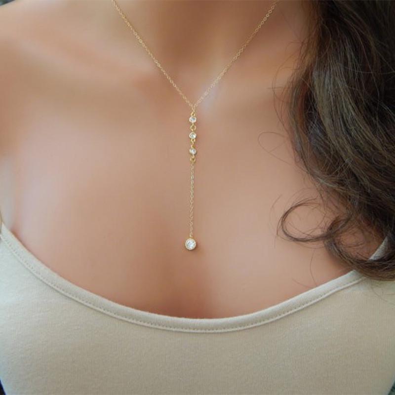 Elegant Geometric Y-shaped Rhinestone Clavicle Chain Necklace for Women