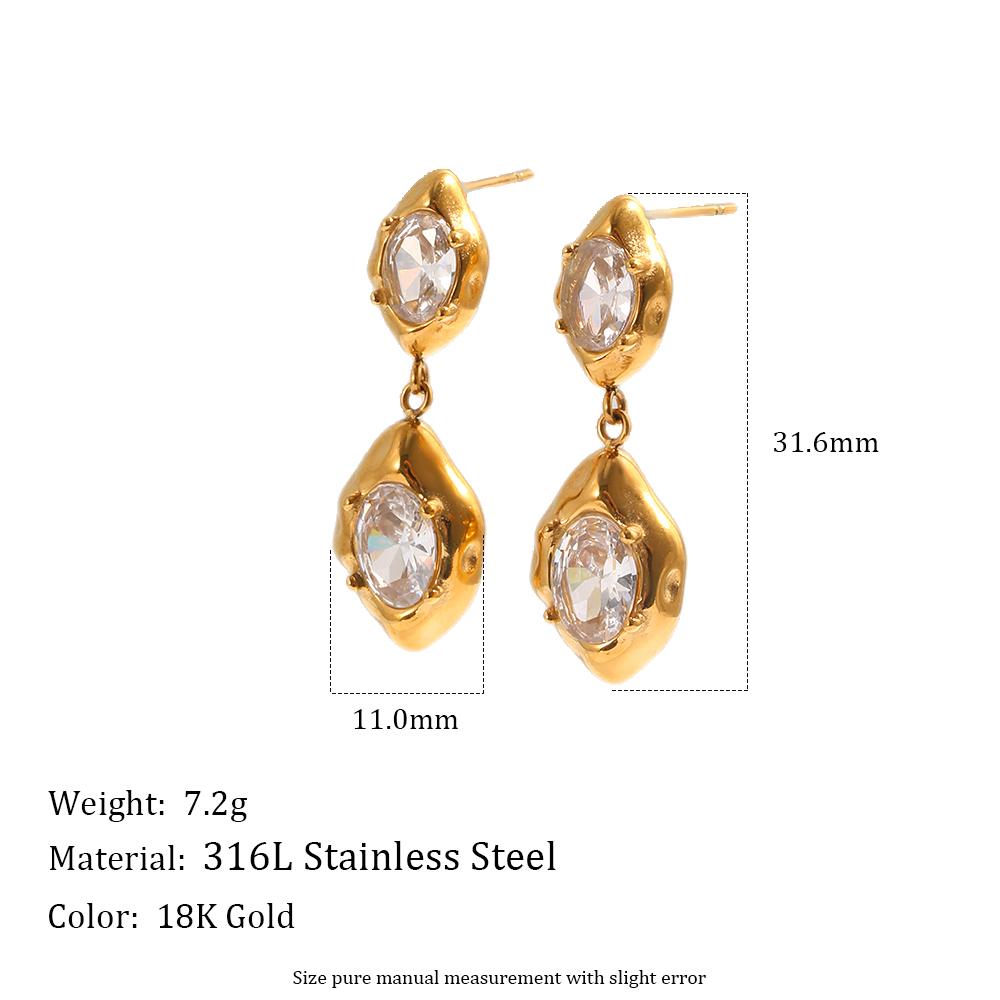 MamacitaSlay 316L Stainless Steel Irregular Hammered Zircon Earrings Necklace 18K Gold Plated Waterproof Jewelry Set For Women
