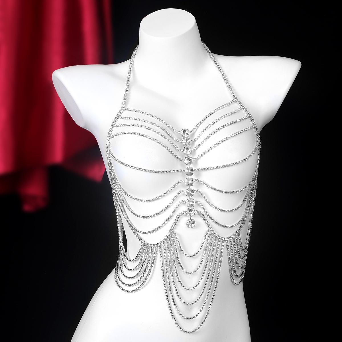 

Гламурное ожерелье-цепочка для тела со стразами для женщин - Идеально для выпускного вечера и показов. серебряный