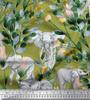 Soimoi Japan Crepe Satin Fabric Leaves,Floral & Elephant Animal Printed Craft Fabric by the metre 42 Inch