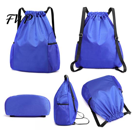 Swimming Gear Bag Sports Backpack, Drawstring Gym Backpack with Side Mesh Pockets, Double Pocket Waterproof Workout for Basketball Soccer Swim