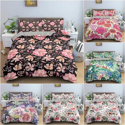 Bellissimo Set Copripiumino con Fiori Set Biancheria da Letto Stampato Floreale 3D Lusso King Queen Matrimoniale Lenzuola con Federa Decorazione Casa