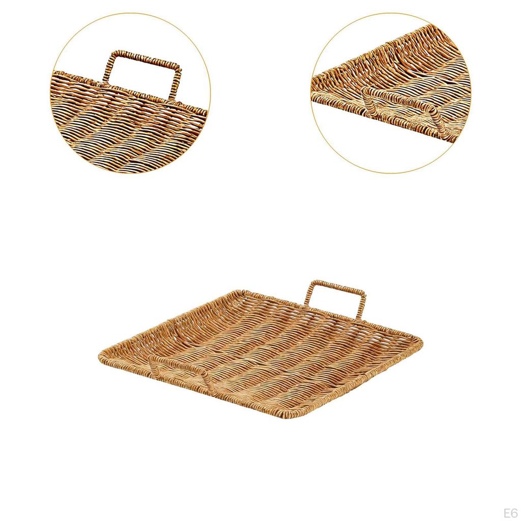 , Square, Woven Tray with Handle, Ideal for Home, Snacks, Fruit, Kitchen And Desk.