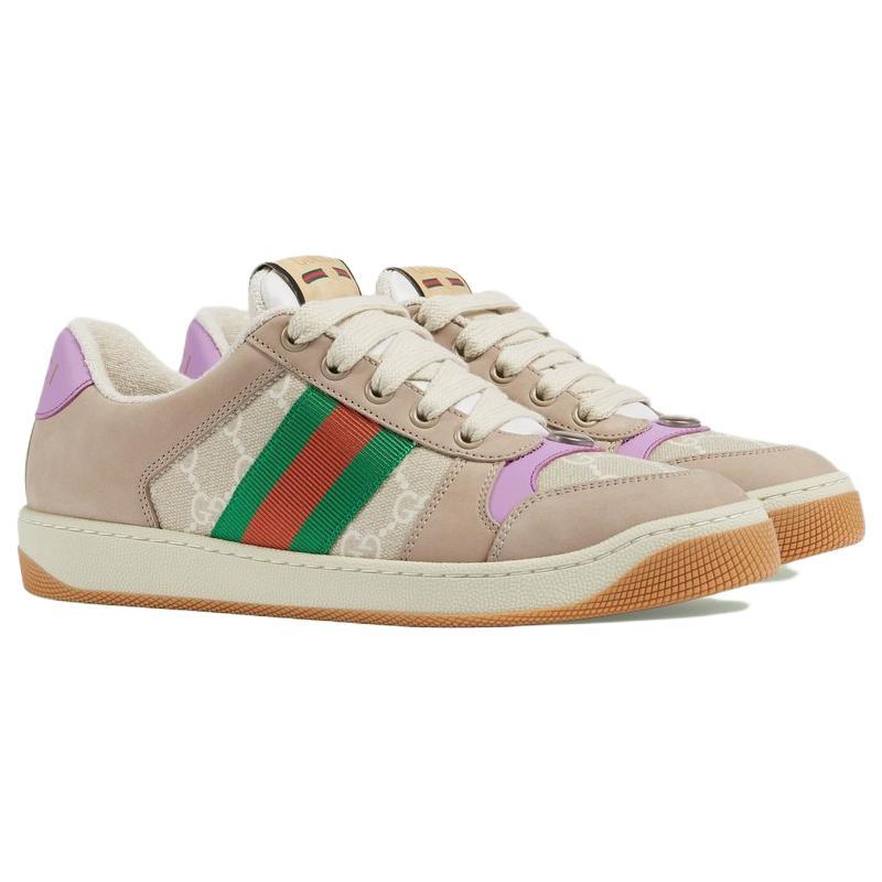 GUCCI Screener Distressed Shoes Canvas Leather Comfortable Low top Stylish Skateboarding Shoes Women's Multicolor 705051 UULG0 9683