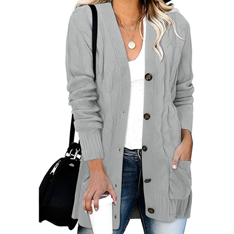 Women Solid Color Knit Cardigan Breasted Single Sweater Jacket Coat Casual