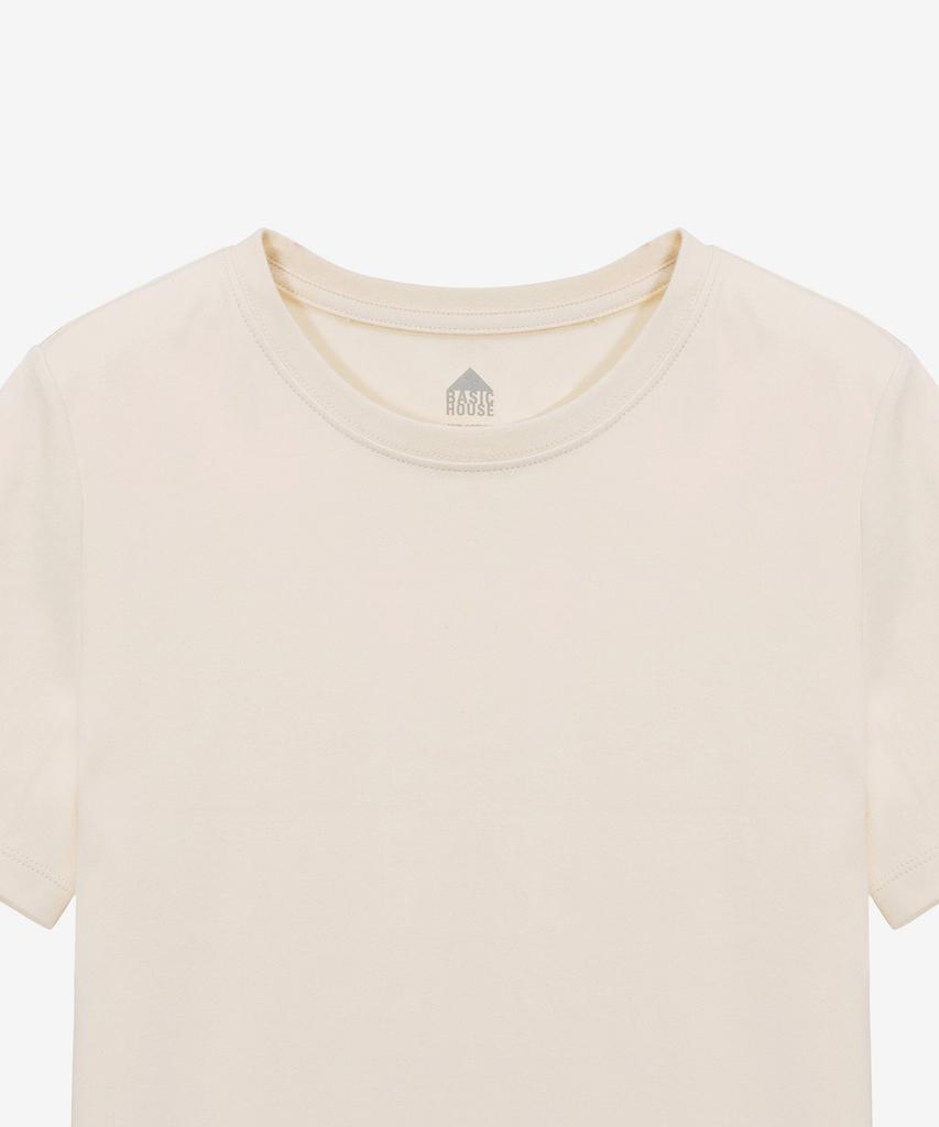 BASIC HOUSE Women'S Premium 40-Count Round Neck Short Sleeve T-Shirt Cream Lats0211