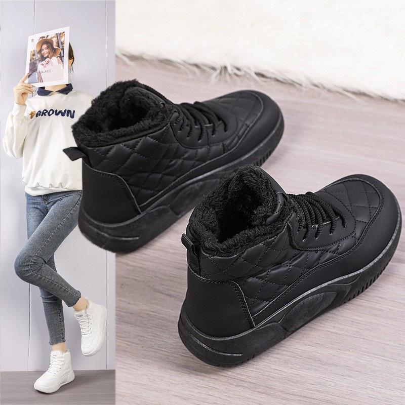Snow cotton shoes new winter velvet thickened non-slip black sneakers waterproof high-top boots