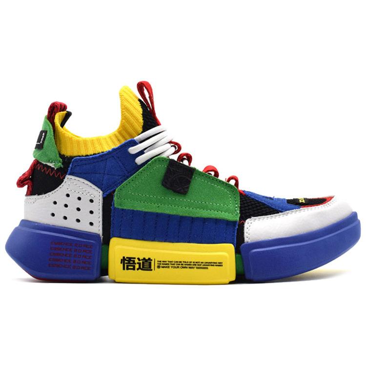 Li Ning Way Of Wade Cushioning Slip Resistant Mid top Vintage Basketball Shoes Women's Blue Green Yellow AGWN024-1