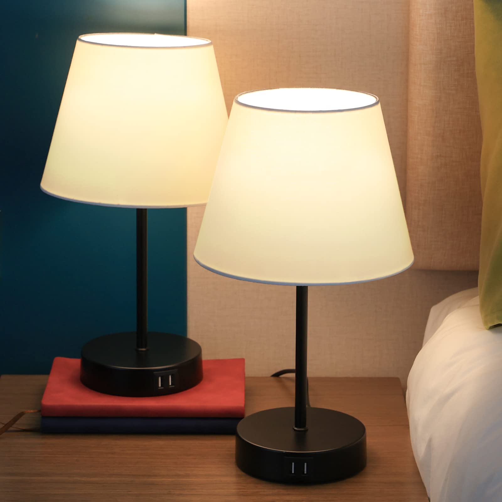 

Japanese-style Table Lamp, Ambient Lighting, Stand Light, E26, with 60W LED Bulb, Bedside, 2 USB Charging, 3-Level Touch Dimming, Western-Style