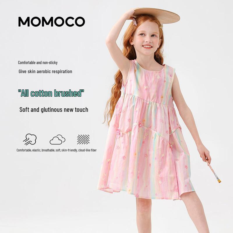 Летнее хлопковое платье без рукавов для девочек MOMOCO 130