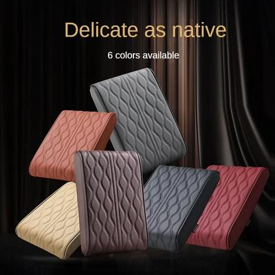 Wave Embroider PU Leather Car Armrest Mat Center Console Arm Rest Protection Cushion Auto Armrests Storage Box Cover Pad