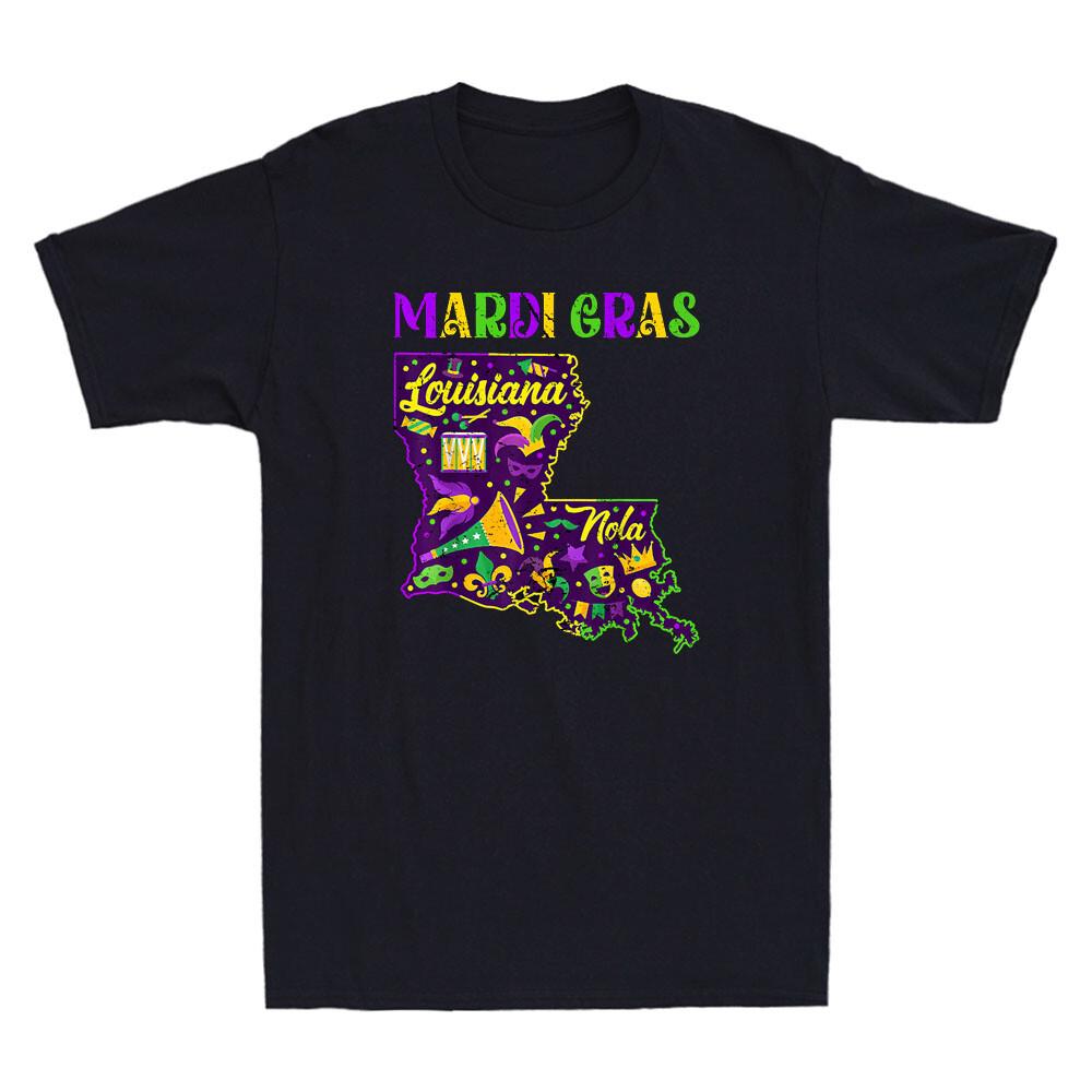 Mardi Gras New Orleans Louisiana Map Tuesday Funny Costume Vintage Unisexs Tshirt