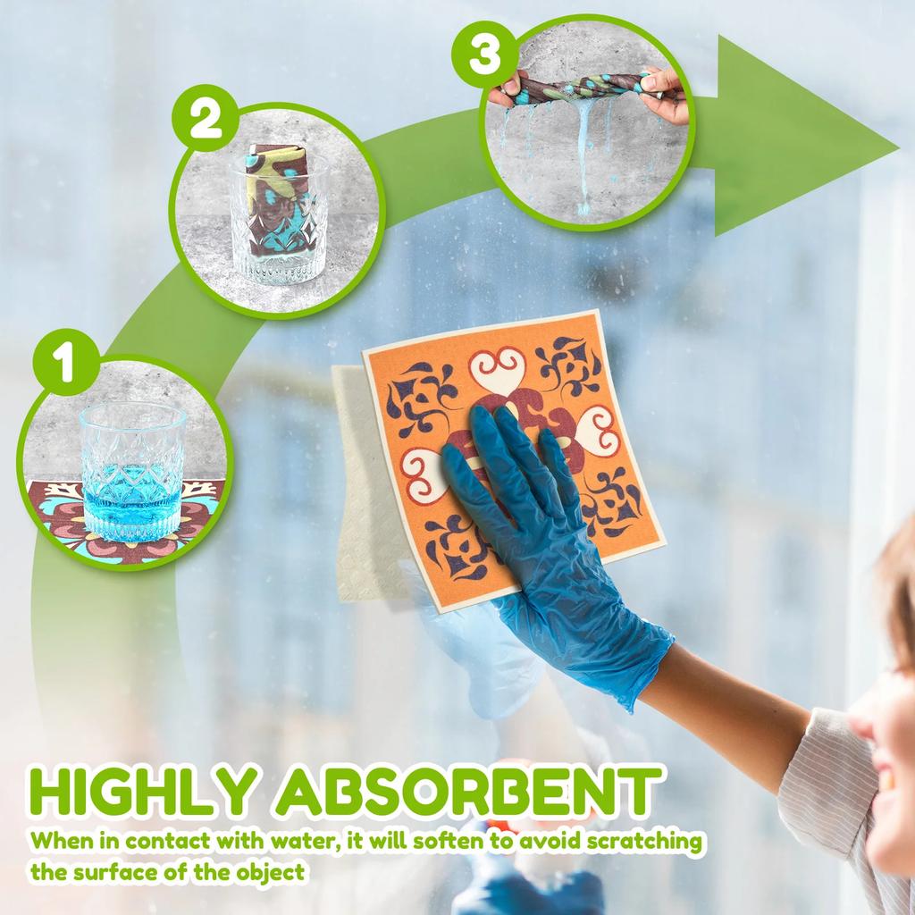 5 Pièces Carré Gant de Vaisselle Suédois Haute Absorption d'Eau Nettoyage Gant de Vaisselle Réutilisable Lingettes de Cuisine pour Vaisselle Baignoire Miroir