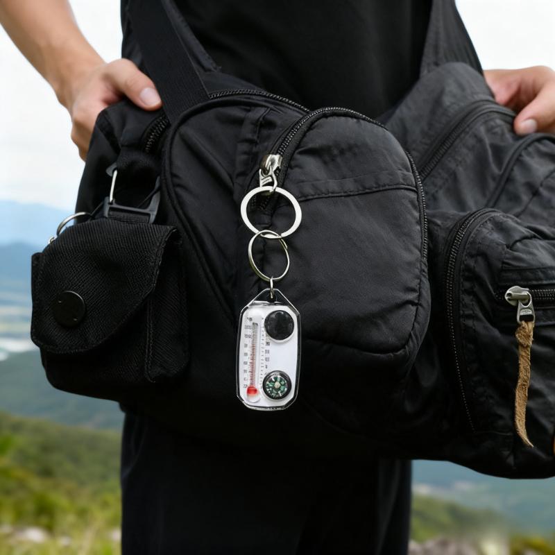 3-in-1 Keychain, Equipped with A Liquid Free Thermometer, Reliable Compass, and Magnifying Glass Suitable for Travel and Camping